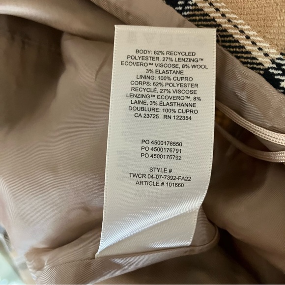 Wilfred Plaid Mini Skirt Size 6 Tan Checkered Front Slit Preppy Academia Winter - Picture 9 of 10